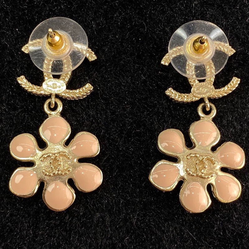 Chanel香奈兒 金色麥穗 粉色琺瑯 花朵 耳環耳釘-1