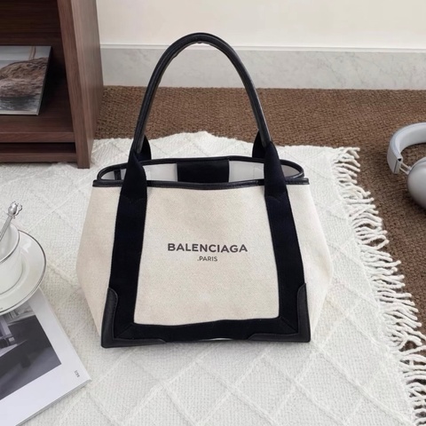 巴黎世家Balenciaga黑白熊猫拼色帆布托特包小號