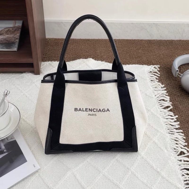 巴黎世家Balenciaga黑白熊猫拼色帆布托特包小號-0