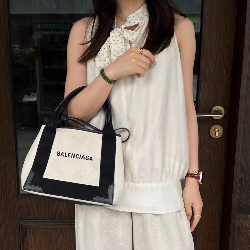 巴黎世家Balenciaga黑白熊猫拼色帆布托特包小號-5