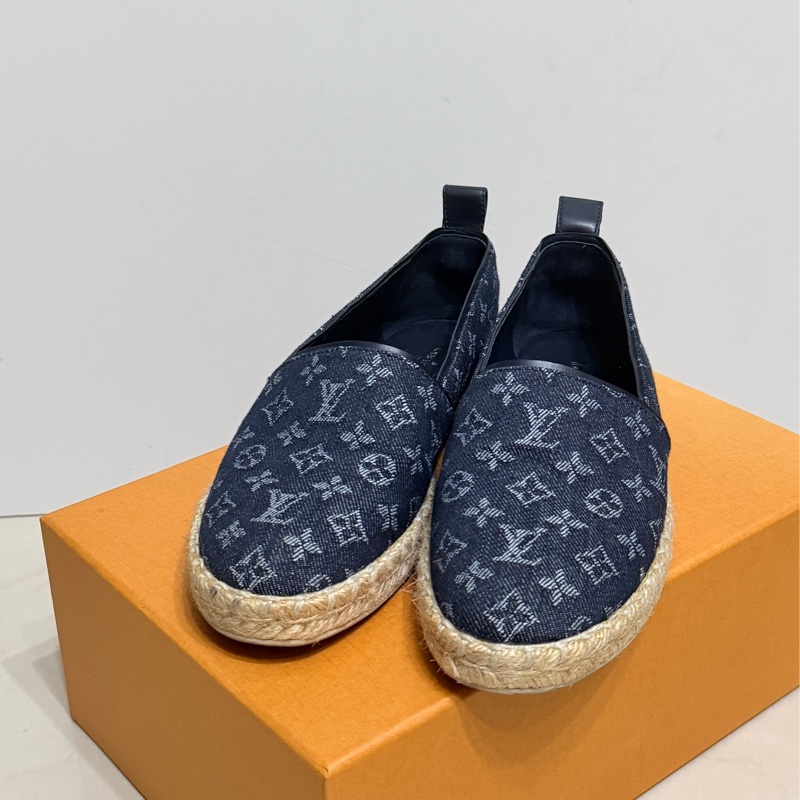 914intheair精品代購『只穿一次閒置』Lv Louis Vuitton 路易威登 單寧牛仔深藍漁夫鞋 草編鞋 38-4