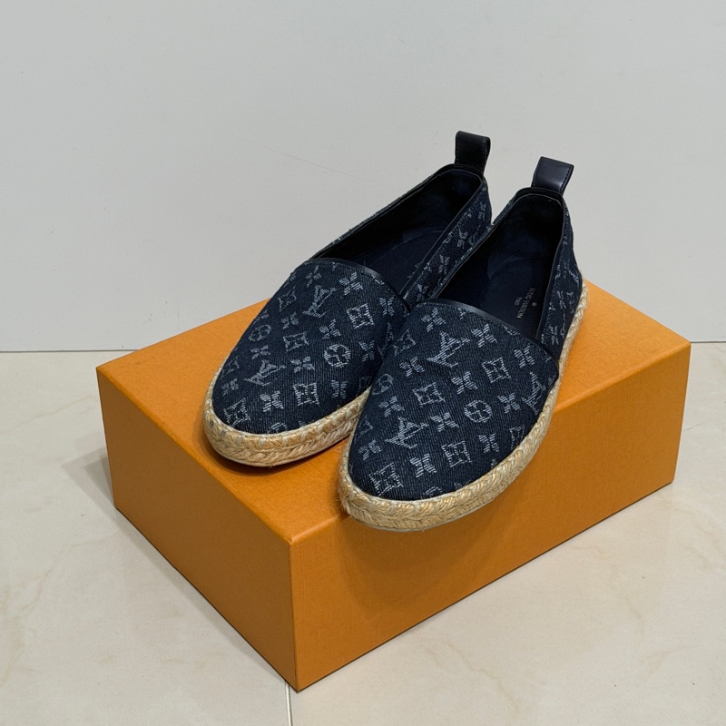 914intheair精品代購『只穿一次閒置』Lv Louis Vuitton 路易威登 單寧牛仔深藍漁夫鞋 草編鞋 38-5