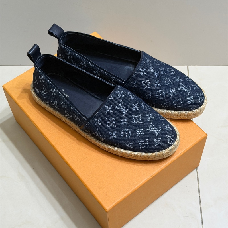 914intheair精品代購『只穿一次閒置』Lv Louis Vuitton 路易威登 單寧牛仔深藍漁夫鞋 草編鞋 38-6