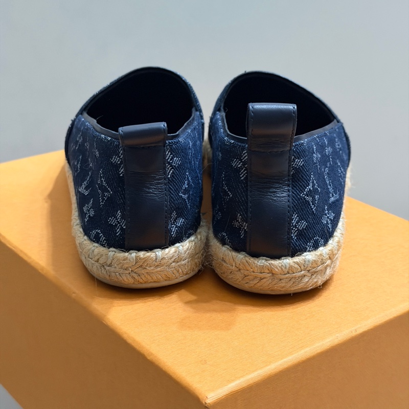 914intheair精品代購『只穿一次閒置』Lv Louis Vuitton 路易威登 單寧牛仔深藍漁夫鞋 草編鞋 38-11