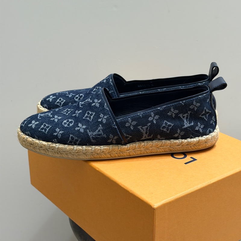 914intheair精品代購『只穿一次閒置』Lv Louis Vuitton 路易威登 單寧牛仔深藍漁夫鞋 草編鞋 38-12