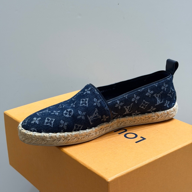 914intheair精品代購『只穿一次閒置』Lv Louis Vuitton 路易威登 單寧牛仔深藍漁夫鞋 草編鞋 38-14