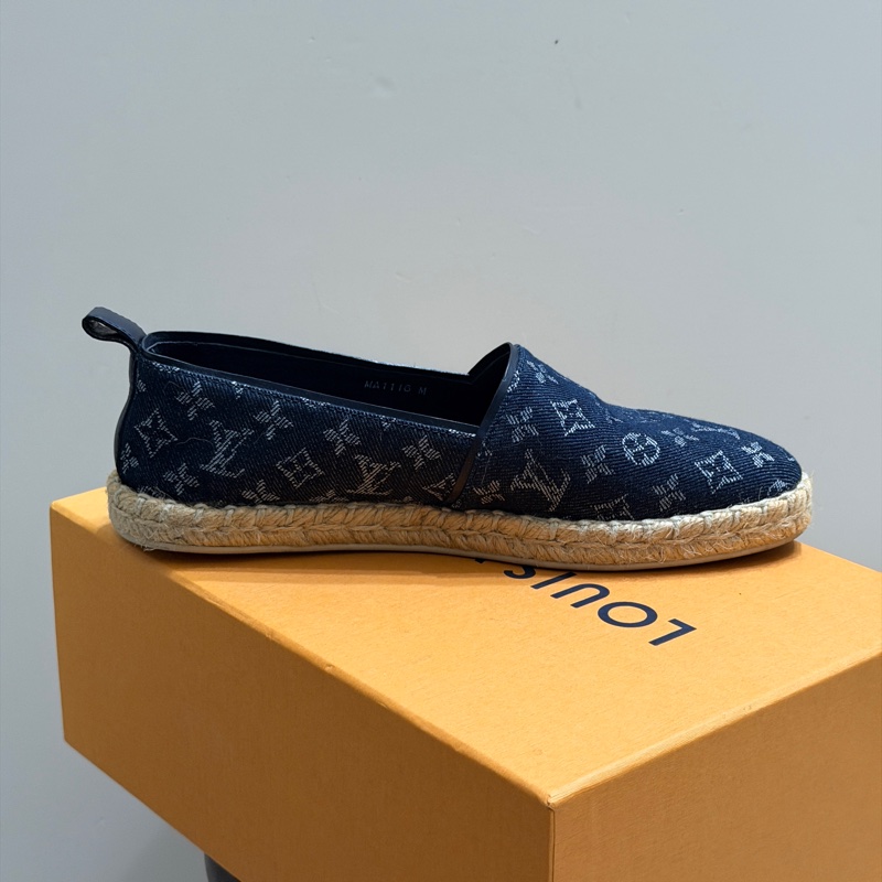 914intheair精品代購『只穿一次閒置』Lv Louis Vuitton 路易威登 單寧牛仔深藍漁夫鞋 草編鞋 38-15
