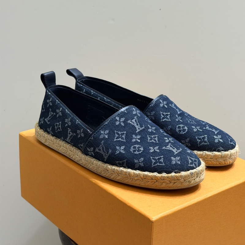 914intheair精品代購『只穿一次閒置』Lv Louis Vuitton 路易威登 單寧牛仔深藍漁夫鞋 草編鞋 38-16