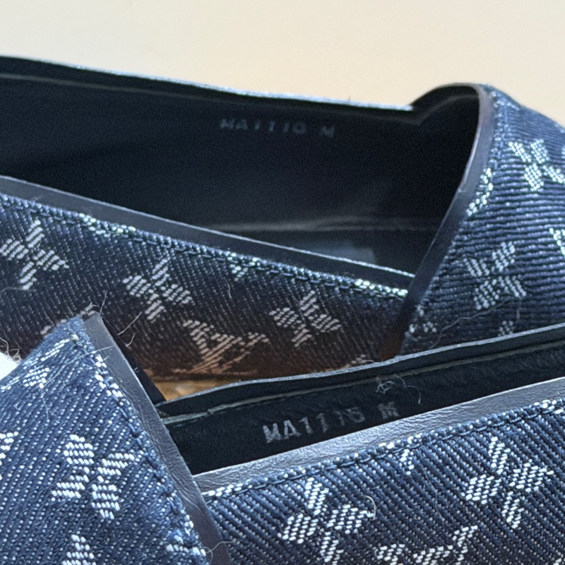 914intheair精品代購『只穿一次閒置』Lv Louis Vuitton 路易威登 單寧牛仔深藍漁夫鞋 草編鞋 38-18