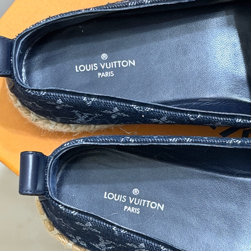 914intheair精品代購『只穿一次閒置』Lv Louis Vuitton 路易威登 單寧牛仔深藍漁夫鞋 草編鞋 38-19