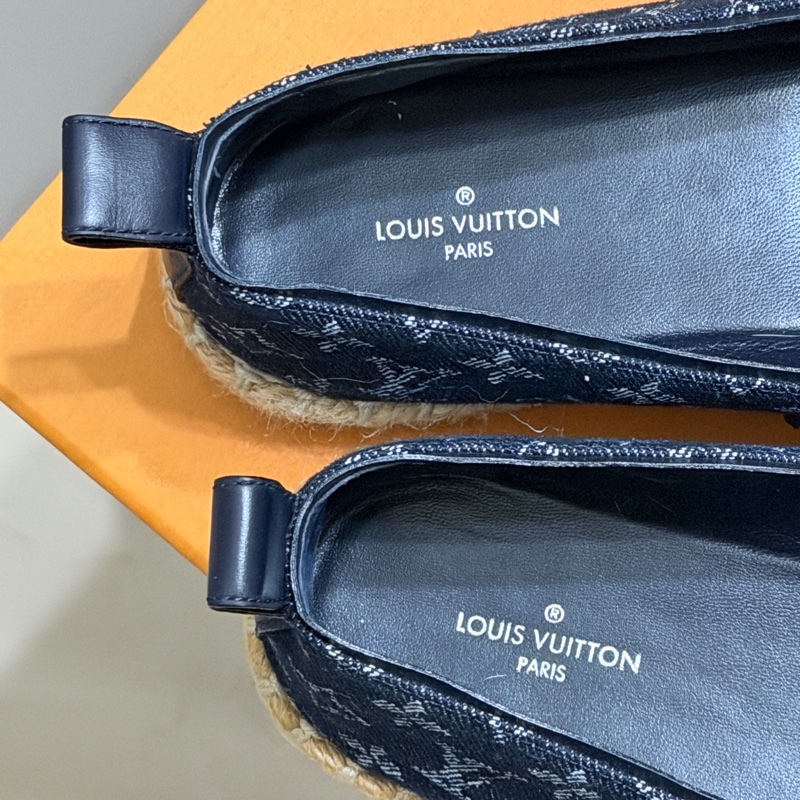 914intheair精品代購『只穿一次閒置』Lv Louis Vuitton 路易威登 單寧牛仔深藍漁夫鞋 草編鞋 38-20