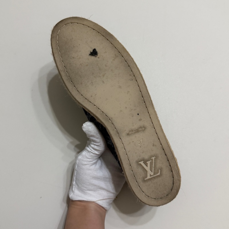 914intheair精品代購『只穿一次閒置』Lv Louis Vuitton 路易威登 單寧牛仔深藍漁夫鞋 草編鞋 38-24