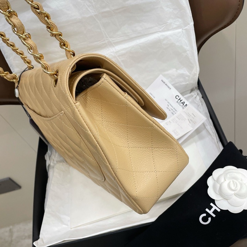 99新 閑置品Chanel 香奈儿 奶茶色荔枝皮cf jumbo-2