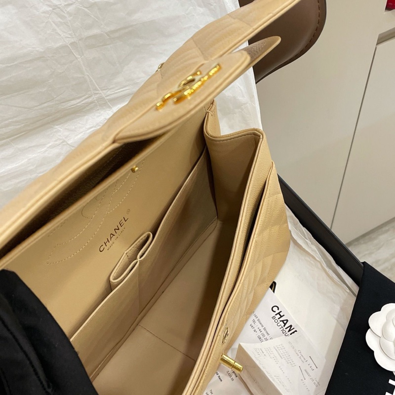 99新 閑置品Chanel 香奈儿 奶茶色荔枝皮cf jumbo-4
