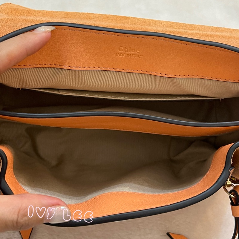 Chloe 牛皮皮革 Faye day bag 鏈扣 斜背包 肩背包 粽橘 粉橘 正品 二手精品-10
