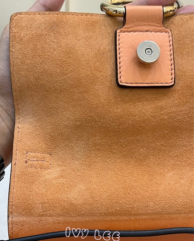 Chloe 牛皮皮革 Faye day bag 鏈扣 斜背包 肩背包 粽橘 粉橘 正品 二手精品-31