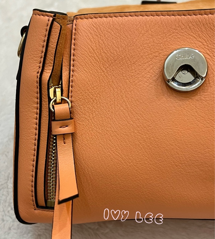Chloe 牛皮皮革 Faye day bag 鏈扣 斜背包 肩背包 粽橘 粉橘 正品 二手精品-32