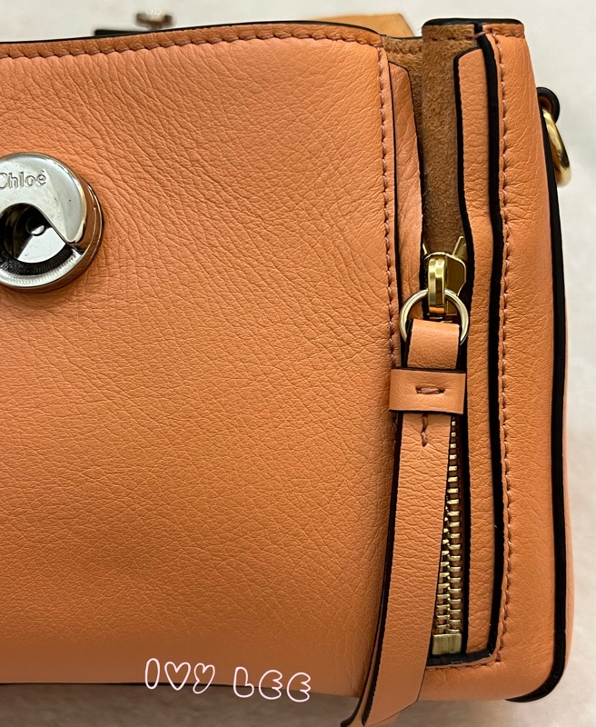 Chloe 牛皮皮革 Faye day bag 鏈扣 斜背包 肩背包 粽橘 粉橘 正品 二手精品-33
