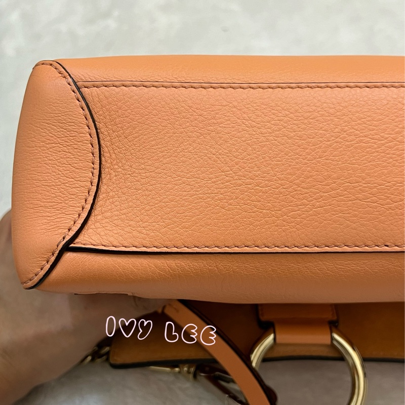 Chloe 牛皮皮革 Faye day bag 鏈扣 斜背包 肩背包 粽橘 粉橘 正品 二手精品-38
