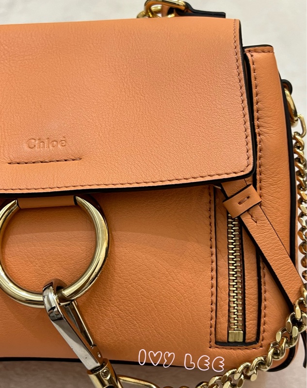 Chloe 牛皮皮革 Faye day bag 鏈扣 斜背包 肩背包 粽橘 粉橘 正品 二手精品-41
