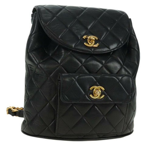 香奈兒 (CHANEL) 絎縫鏈條雙肩包，羊皮材質，金色/黑色，CC 標誌，貨號 BA12682SAV