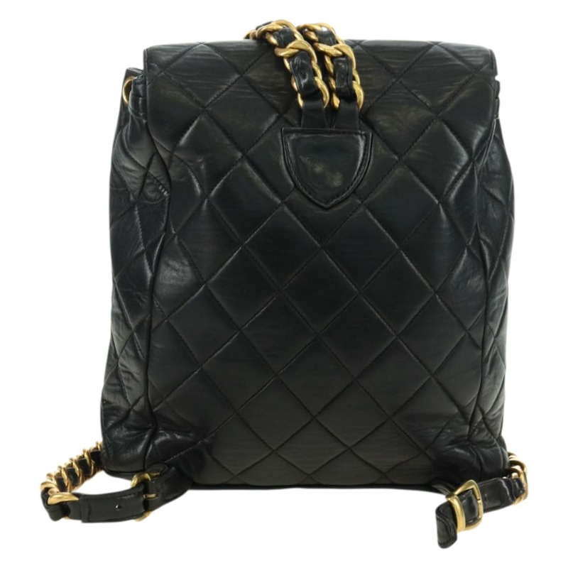 【日本直送】香奈兒 (CHANEL) 絎縫鏈條雙肩包,羊皮材質,金色/黑色,CC 標誌,貨號 BA12682SAV-1
