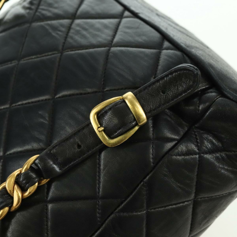【日本直送】香奈兒 (CHANEL) 絎縫鏈條雙肩包,羊皮材質,金色/黑色,CC 標誌,貨號 BA12682SAV-13