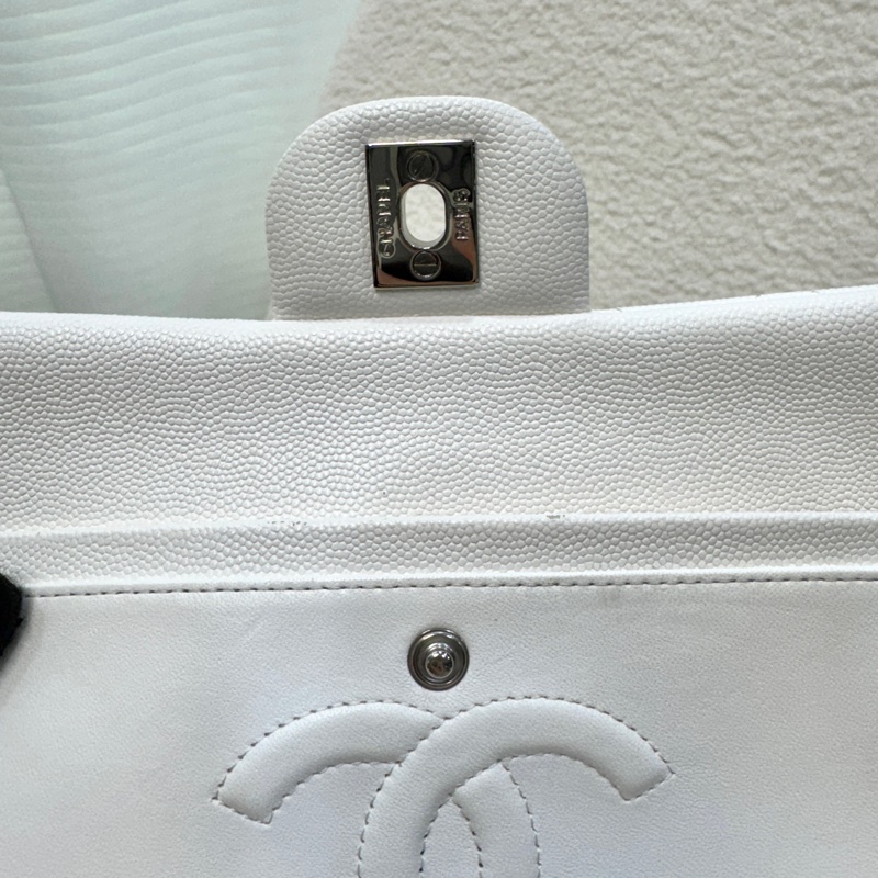香奈兒CF25 CHANEL白色牛皮銀釦Classic Flap 25公分雙蓋口蓋包A01112 絕美現貨仙女包 🤍-20