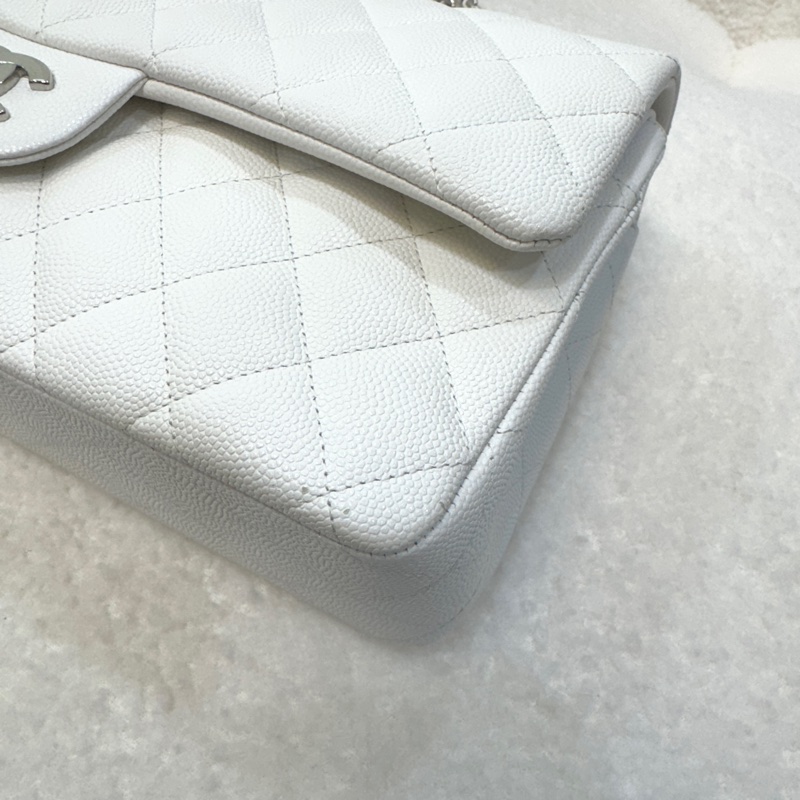 香奈兒CF25 CHANEL白色牛皮銀釦Classic Flap 25公分雙蓋口蓋包A01112 絕美現貨仙女包 🤍-21