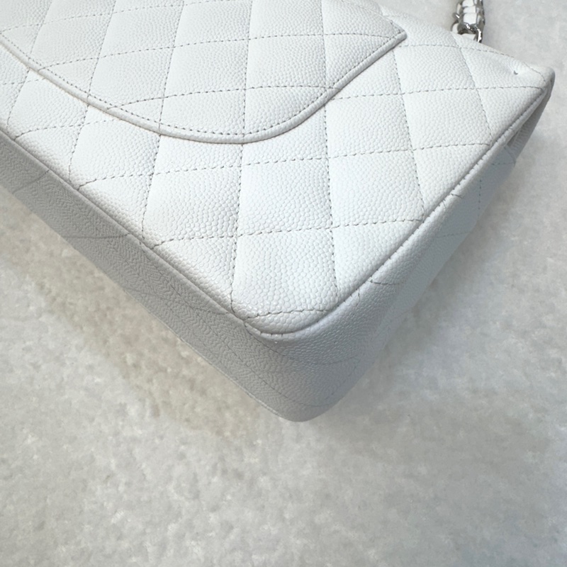 香奈兒CF25 CHANEL白色牛皮銀釦Classic Flap 25公分雙蓋口蓋包A01112 絕美現貨仙女包 🤍-23