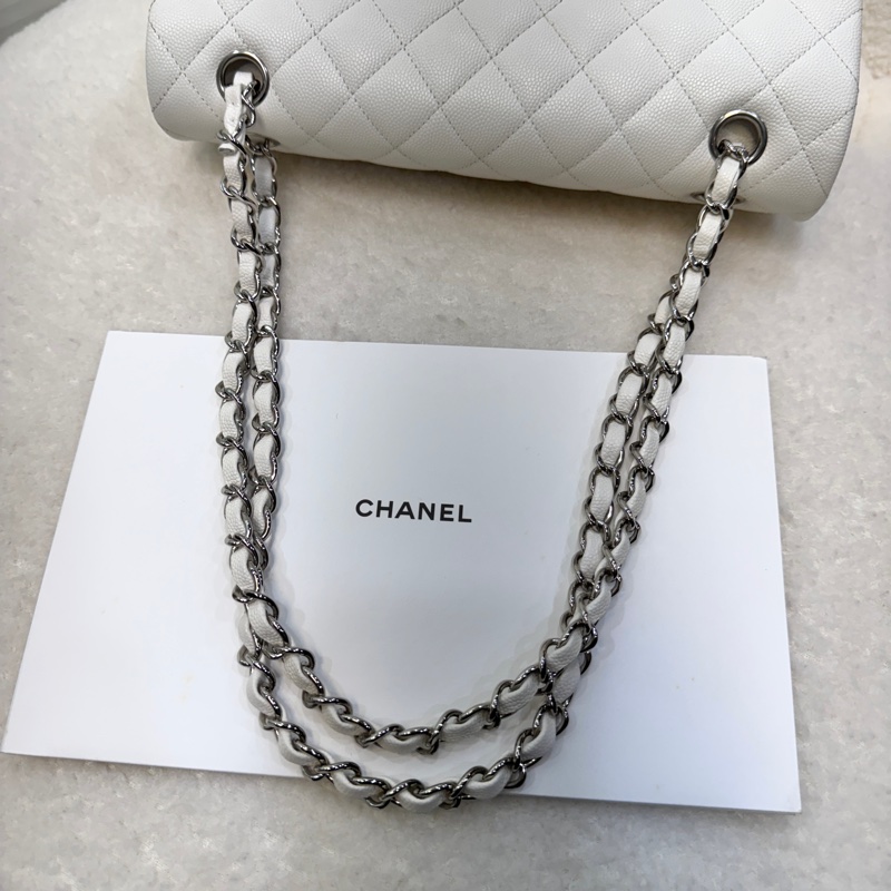 香奈兒CF25 CHANEL白色牛皮銀釦Classic Flap 25公分雙蓋口蓋包A01112 絕美現貨仙女包 🤍-28