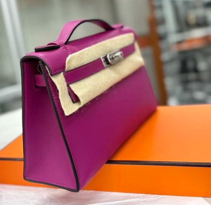 🌈Hermes🌟Mini Kelly一代💜L3玫瑰紫銀扣💜未使用閑置🌈swift皮🌟kelly pochette🌟minikelly🌟kelly🌟minikelly一代🌟愛馬仕🌟-1