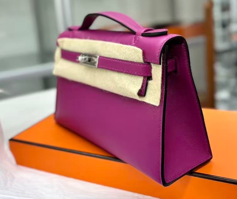 🌈Hermes🌟Mini Kelly一代💜L3玫瑰紫銀扣💜未使用閑置🌈swift皮🌟kelly pochette🌟minikelly🌟kelly🌟minikelly一代🌟愛馬仕🌟-2