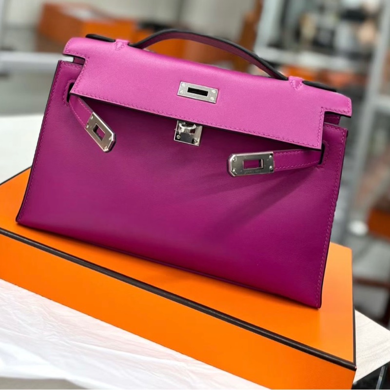 🌈Hermes🌟Mini Kelly一代💜L3玫瑰紫銀扣💜未使用閑置🌈swift皮🌟kelly pochette🌟minikelly🌟kelly🌟minikelly一代🌟愛馬仕🌟-3