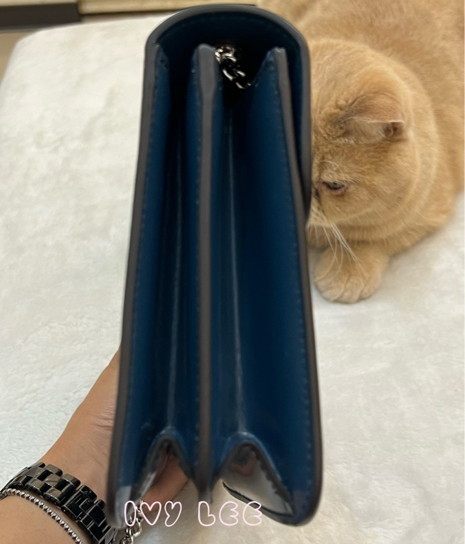 GUCCI 雙G互扣式皮革單肩包 斜背包 藍色 銀鍊條包387609 正品 二手精品-2