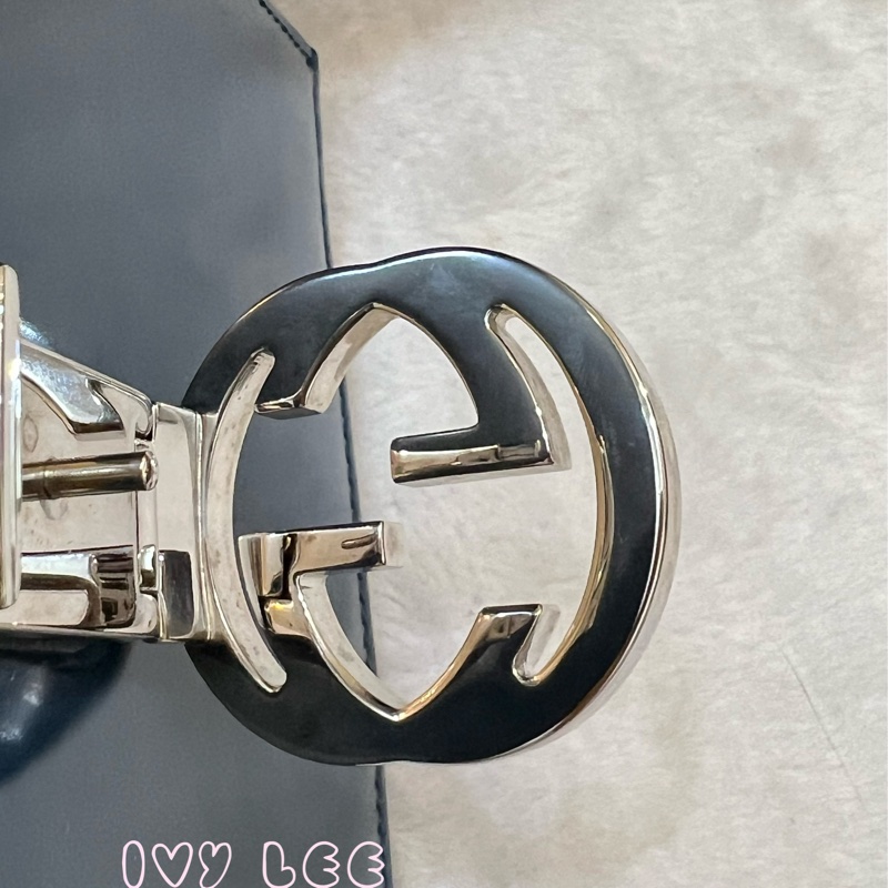 GUCCI 雙G互扣式皮革單肩包 斜背包 藍色 銀鍊條包387609 正品 二手精品-5