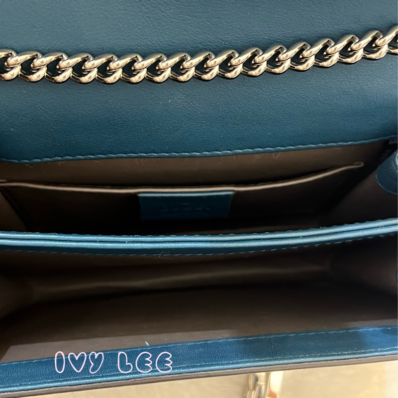 GUCCI 雙G互扣式皮革單肩包 斜背包 藍色 銀鍊條包387609 正品 二手精品-7