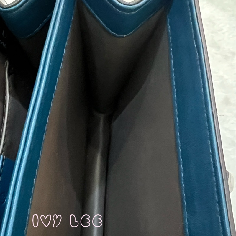 GUCCI 雙G互扣式皮革單肩包 斜背包 藍色 銀鍊條包387609 正品 二手精品-12