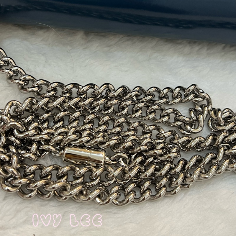 GUCCI 雙G互扣式皮革單肩包 斜背包 藍色 銀鍊條包387609 正品 二手精品-14