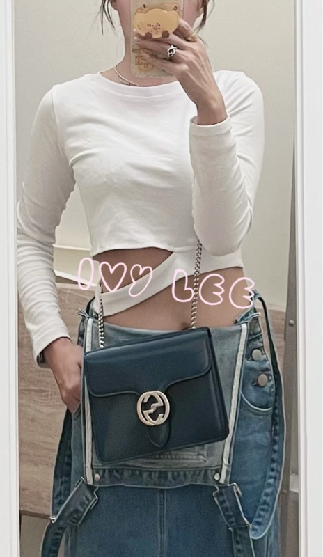 GUCCI 雙G互扣式皮革單肩包 斜背包 藍色 銀鍊條包387609 正品 二手精品-15