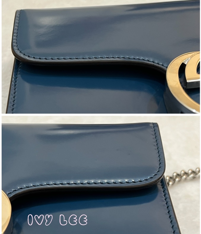 GUCCI 雙G互扣式皮革單肩包 斜背包 藍色 銀鍊條包387609 正品 二手精品-16