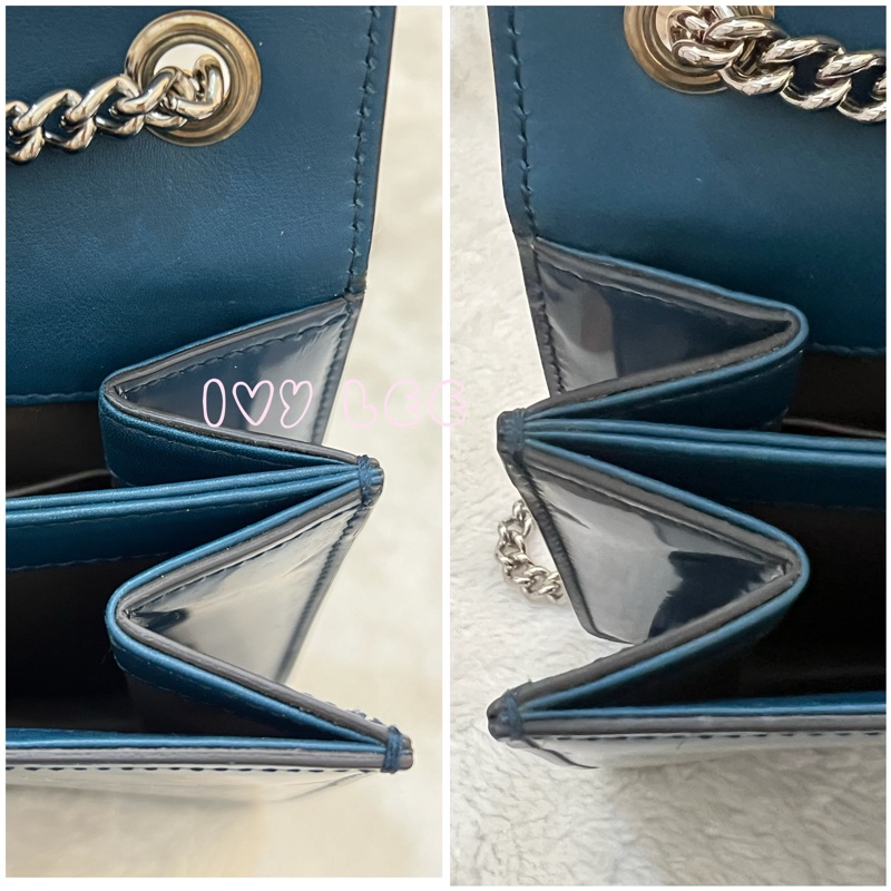 GUCCI 雙G互扣式皮革單肩包 斜背包 藍色 銀鍊條包387609 正品 二手精品-20