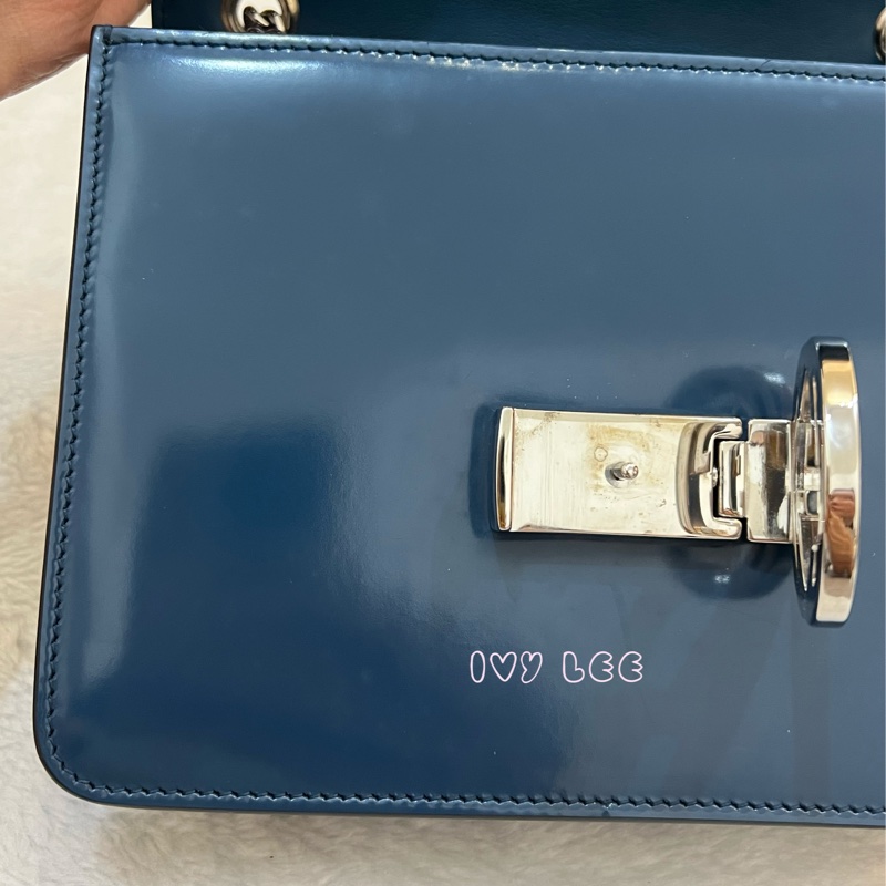 GUCCI 雙G互扣式皮革單肩包 斜背包 藍色 銀鍊條包387609 正品 二手精品-25