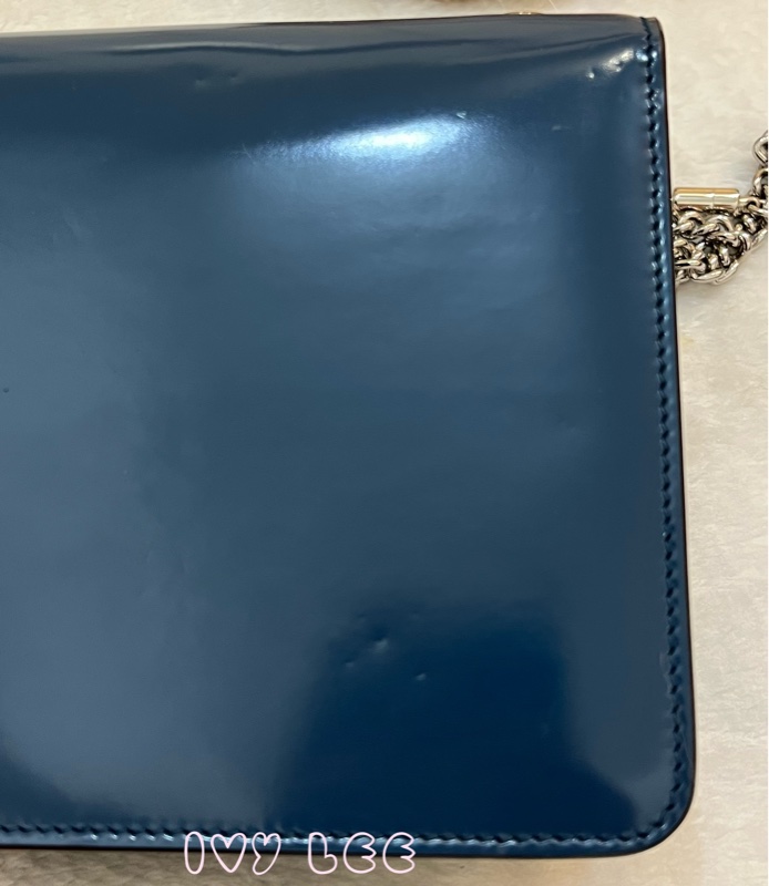 GUCCI 雙G互扣式皮革單肩包 斜背包 藍色 銀鍊條包387609 正品 二手精品-28