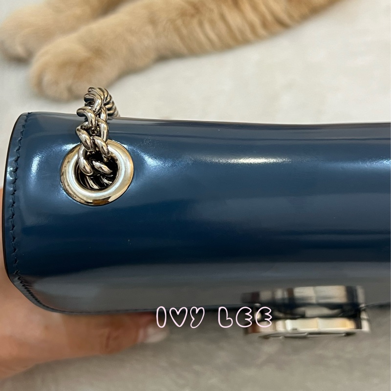 GUCCI 雙G互扣式皮革單肩包 斜背包 藍色 銀鍊條包387609 正品 二手精品-29