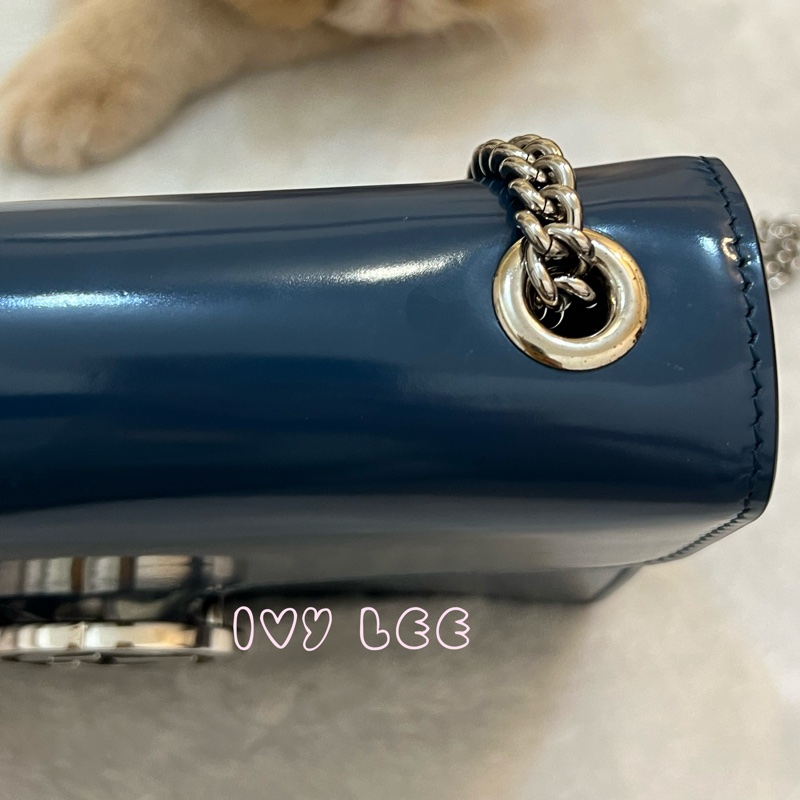 GUCCI 雙G互扣式皮革單肩包 斜背包 藍色 銀鍊條包387609 正品 二手精品-30