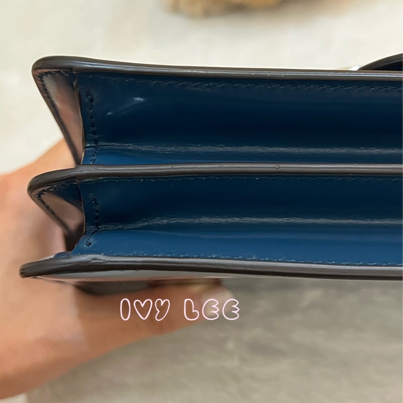 GUCCI 雙G互扣式皮革單肩包 斜背包 藍色 銀鍊條包387609 正品 二手精品-31