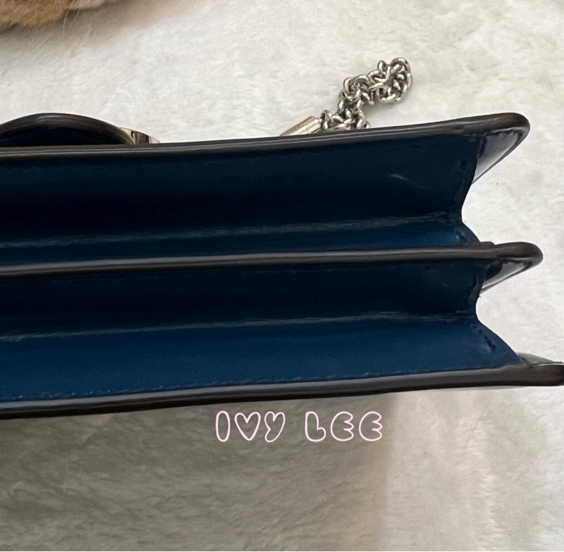 GUCCI 雙G互扣式皮革單肩包 斜背包 藍色 銀鍊條包387609 正品 二手精品-32