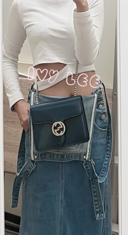 GUCCI 雙G互扣式皮革單肩包 斜背包 藍色 銀鍊條包387609 正品 二手精品-35