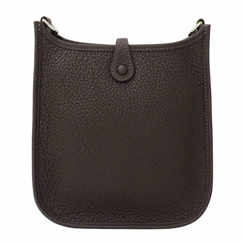 愛馬仕 HERMES 手提包,女士品牌單肩包,Evelyne TPM,Taurillon Clemence 皮革,深棕色,銀色五金,迷你 W 印記。-1